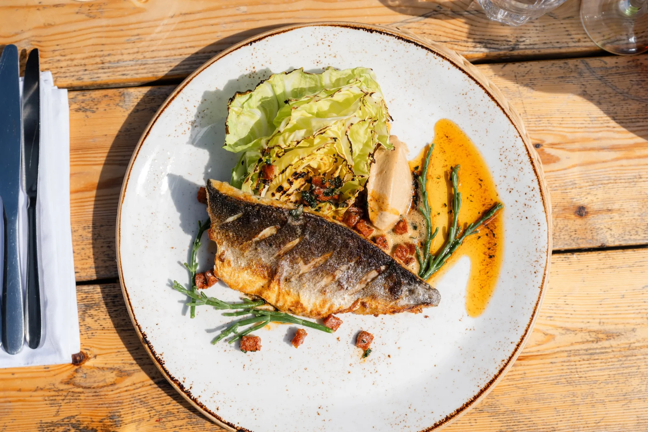 Seasonal fish dish at the Venachar Lochside restaurant
