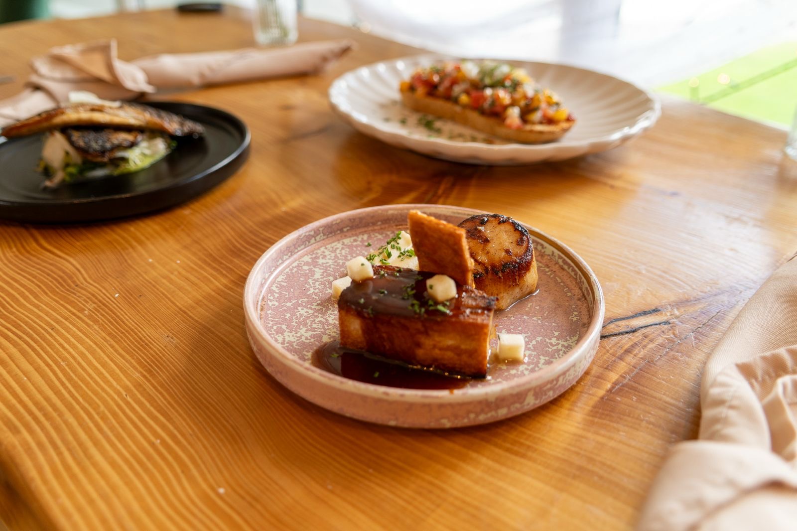 Pork belly with a seared scallop